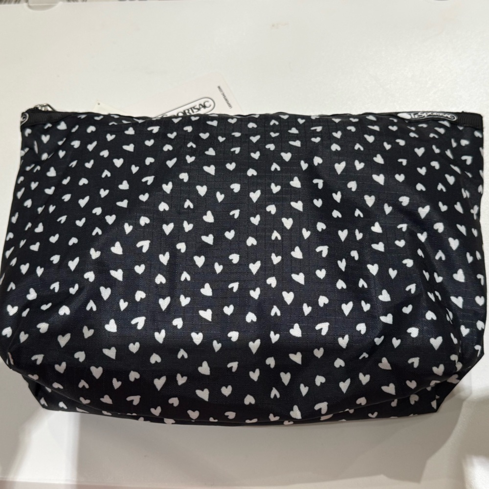 Lesportsac Black and White Heart Cosmetic Bag